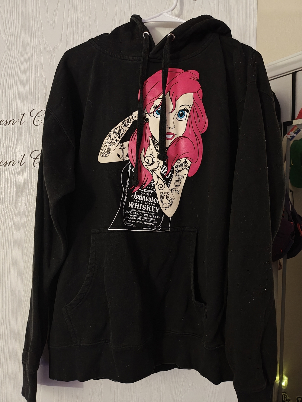 Black Graphic Hoodie with Tattooed Ariel Illustration